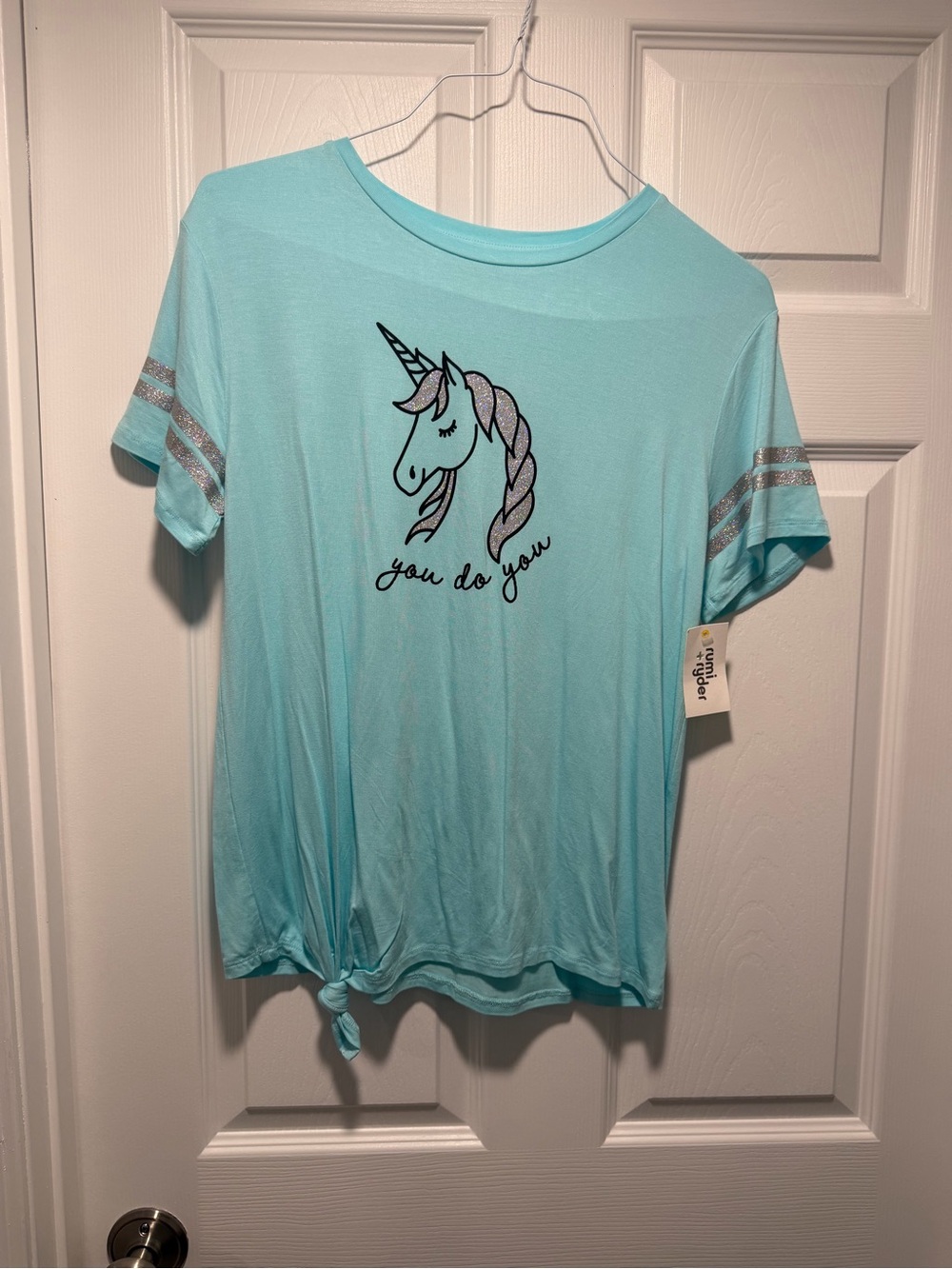 Rumi + Ryder Girls Unicorn Graphic Glitter T-Shirt Crew Neck Short Sleeve XL